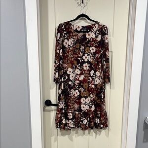 Tommy Hilfiger Floral Long Sleeve Dress - Red and Brown